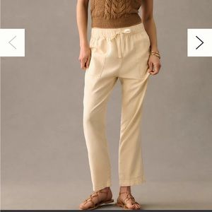 Anthropologie Cream Linen Drawstring Pants